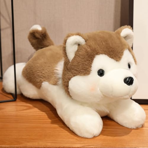 AQCQDQ Husky Kuscheltier, Niedliche Welpen Hunde Kuscheltiere, Stoffpuppe Kissen, Geschenk für Kinder Mädchen Jungen (30 cm,Hellbraun)