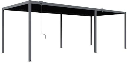 PRIMEYARD Pergola 3x7 m Pfosten und Lamellendach aus Stahl - anthrazitfarbene Terrassenüberdachung