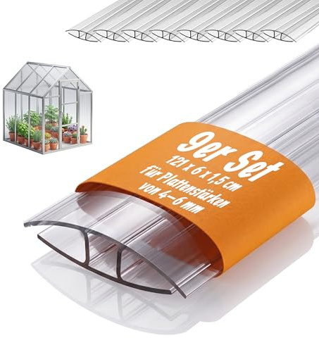 Relaxdays H-Profil für Doppelstegplatten 9er Set, 4-6 mm Plattenstärke, UV & wetterfest, 121 cm lang, Polycarbonat, klar