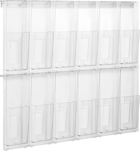 Helit H6812202 - Wanddisplay „the placativ“ 1/3 DIN A4, 12 Taschen | Glasklarer Prospekthalter für Flyer und Informationsmaterial