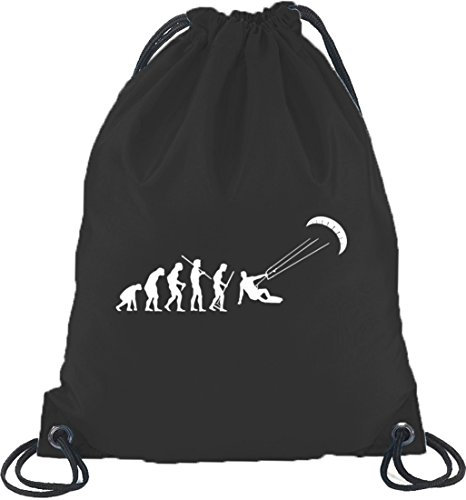 Shirtstreet24, EVOLUTION KITESURFEN, Kitesurfer kiten Turnbeutel Rucksack Sport Beutel, Größe: onesize,Schwarz