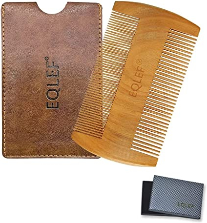 Beard Double Sided Wood Comb - Non Static, Handmade Green Sandalwood