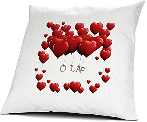 printplanet Kopfkissen Olaf, Kissen mit Füllung, Motiv Herzballons, 40 cm, 100% Baumwolle, Kuschelkissen, Liebeskissen, Namenskissen, Geschenkidee