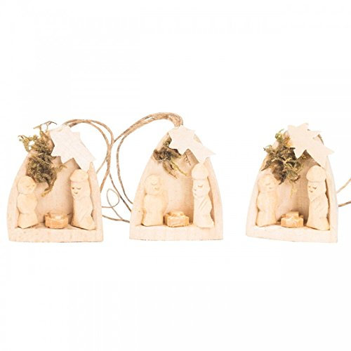 Christbaumschmuck, Weihnachtsbaumanhänger Nussschale, Krippenmotiv, handgeschnitzt, Holz, 3 Stück