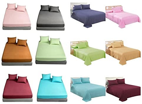 Voice7 4pc Flannelette Sheets Set (Fitted Sheet, Flat Sheet, Pillowcases Pair) Flannel 100% Brushed Cotton Bedding Set (Pink, Double Bed)