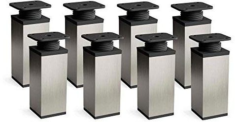 Sossai Edelstahl gebürstet grau Möbelfüße MFV1, 8er Set, 120 mm Höhe, höhenverstellbar, Vierkantprofil 40 x 40 mm, perfekt für Regale und Aufbewahrungsmöbel