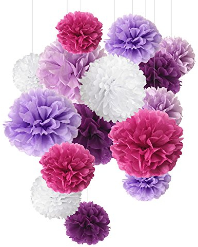 SD SPARKLING DREAM Seidenpapier Pompons Blaurot Papier Blumen für Party Dekorationen, Geburtstags, Hochzeitsfeier, 15 Stück in 20cm, 25cm, 35 cm