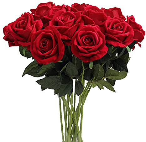 AMZALI Künstliche Blumen, echt aussehende Blush Fake Rose mit langem Stiel, Seide, künstliche Rosen, Heimdekoration für Brautstrauß, Tafelaufsätze, Geburtstagsblumen, Party, Blumenarrangement, Rot