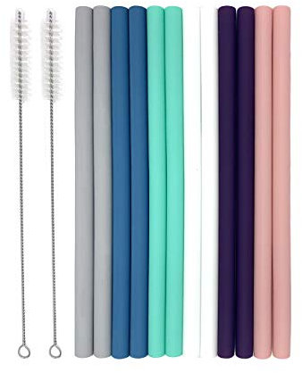 Senneny Lot de 12 grandes pailles en silicone pour gobelets de 30oz Yeti/Rtic - Réutilisables sans BPA - Extra longues - Avec brosses de nettoyage 12 Straight