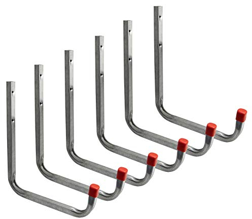 Gedotec Gancio da parete per officina | Gancio per attrezzi da garage | Scala | Gancio grande | 250 x 300 mm | Portata 30 kg | Ganci per attrezzi da avvitare | 6 Pezzi