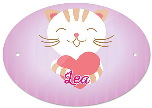 Eurofoto Türschild mit Namen Lea und Motiv Katze mit Herz | Kinderzimmer-Schild