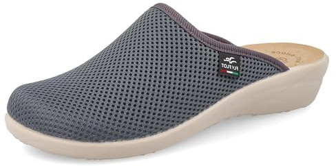 Fly Flot Damen Hausschuh Pantoffel Keilabsatz Mesh uniarben 330057, Größe:39 EU, Farbe:Grau