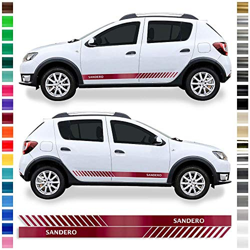 Auto-Dress Seiten-Streifen Aufkleber Set/Dekor passend für Dacia Sandero in Wunschfarbe - Motiv: Racing (Schwarz-Glanz)