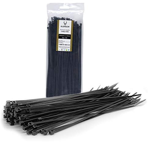 Glengor Black Cable Ties - Pack of 100 | 200 x 2.5mm | Multi-Purpose Plastic Heavy Duty Zip Wrap | Thin, Easy to Use, Security Cable Ties for Home, Garden, Office, DIY, Industrial, Events & Tool Kit