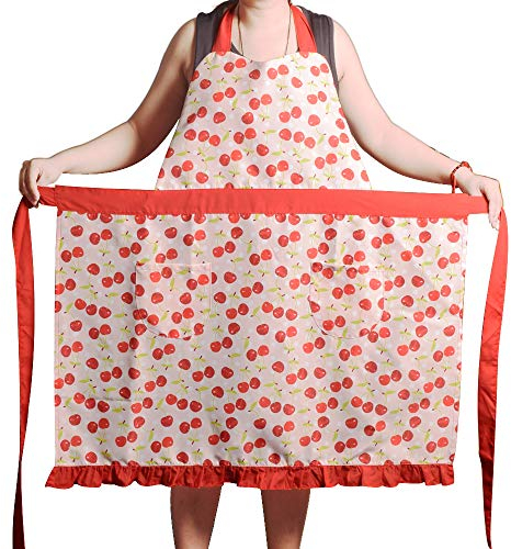 Love Potato Schürzen für Damen und Mädchen, Übergröße, verstellbare Küchenschürze mit 2 Taschen und extra langen Bändern, 86,4 x 91,4 cm, Kirschrot