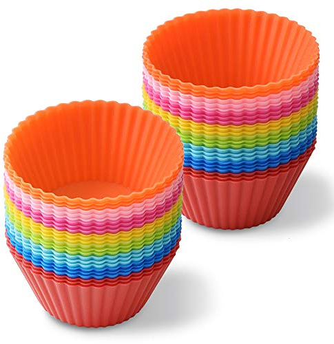 Newk Wiederverwendbare Silikon-Backförmchen, 48 Stück, antihaftbeschichtet, lebensmittelechtes Silikon, Cupcake-Förmchen, Muffins, Förmchen – 8 Farben