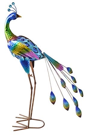 ALLADINBOX 88,9 cm Metall Pfau Dekor Garten Statuen und Skulpturen, Garten Kunst Skulpturen Stehend Indoor Outdoor für Hinterhof Veranda Terrasse Rasen Dekorationen