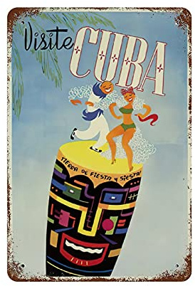 Larkverk Besuch Kuba Summer Party Retro Man Cave Blechschild Vintage Metallschild für Tiki Bar Wanddekoration für Bars Restaurants Cafés Pubs 30,5 x 20,3 cm ETP-TPH-SB-128, Multi-4