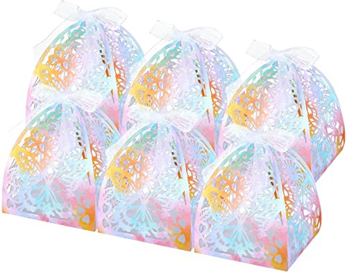 LEMESO 50 Cajas Papel Yurta para Dulces Recuerdos de Fiesta Boda Cajas Multicolor de Mariposa Hueco para Bautizo Bebe o Boda con 50 Cintas de Seda