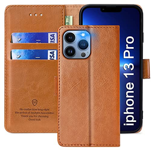 FMPCUON Cover per iPhone 13 pro,Cover in Pelle iPhone 13 pro,Flip Wallet Case Custodia in Pelle PU Premium,Slot per Schede,con Magnetica a Scatto per Apple iPhone 13 Pro,Marrone