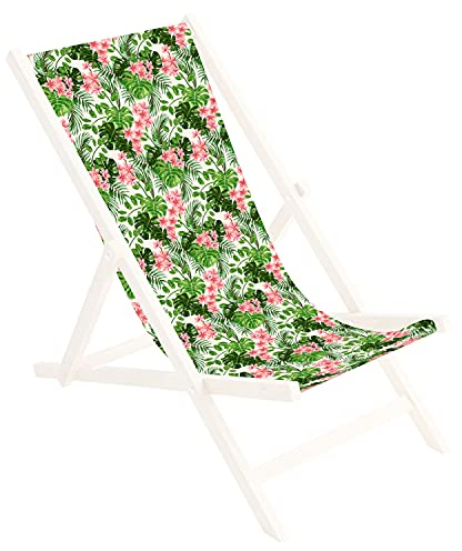 Ferocity Ersatz-Stoffbezug 131x44 cm Wechselbarer Liegestuhl Stoffbezug 100% Polyester für Holz-Liegestuhl Klappliegestuhl Motiv Palm Hell [119]