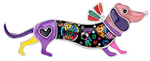 WEVENI Enamel Alloy Dachshund Dog Brooch Pet Pins Jewellery for Women Girls Dress Scarf Accessories Gift (Violet)