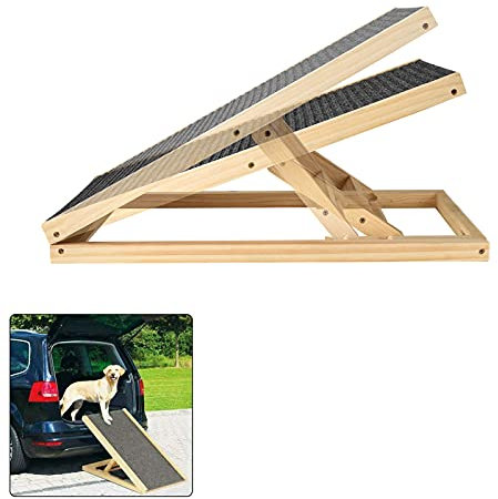Rampe indépendante pour chien - Pour l'intérieur et l'extérieur - En bois véritable - Avec 2 hauteurs réglables et tapis antidérapant - Pliable - Portable - Pour lit ou canapé - 70 cm x 35 cm