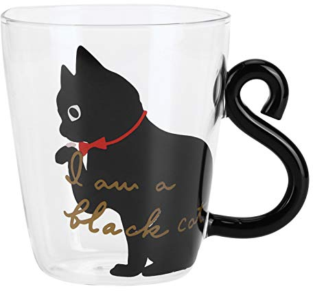 VBESTLIFE Tasse de Chat, Tasse de Bouteille de café et de thé Transparente en Forme de Chat avec Une Longue durée de Vie pour Le Bureau à Domicile(Chat Noir)