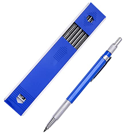 HB - Matita a pressione con 10 ricariche per matite, disegni, falegnami, fai da te, schizzi, 2,0 mm (blu)