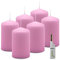 DecoLite: 6 x Stumpenkerzen 110/68 mm. Brenndauer ca. 35 Stunden Pillar Candle inkl. Kerzenprofi Stabfeuerzeug - Deutscher Markenhersteller - RAL Zertifiziert (rosa)