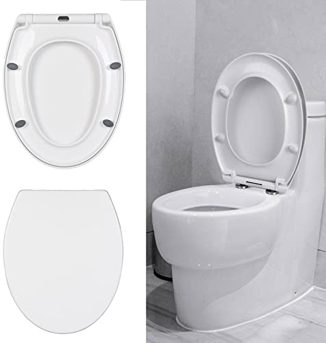 Toilettendeckel, WC Sitz mit Absenkautomatik, schnellverschluss für leichte Reinigung, einfache Montage Antibakteriell Klodeckel aus Duroplast mit verstellbaren Scharnieren, O Form Weiß Toilettensitz