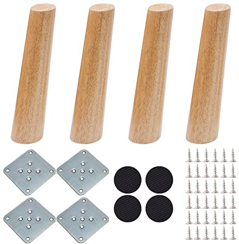 NAKUPENDA Möbelfüße Holz 4 Stück Sofafüße Holzmöbelbeine Kegel Schräg Ersatz Möbelbeine für Sofa TV Schrank Bett Couch Stuhl Teeschrank (200mm Höhe)