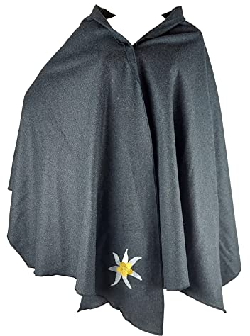 Bangla Damen Trachtenstola Trachten Trachtentuch Poncho Edelweissstickerei dunkelgrau