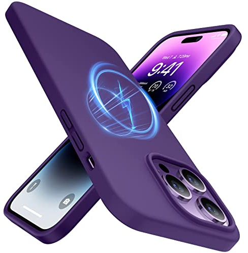 TORRAS für iPhone 14 Pro Hülle für MagSafe Flüssiges Silikon Zertifiziert Stoßfest Schutzhülle Stilvoll Sanfte Haptik & Kratzfest Handyhülle iPhone 14 Pro Case Love Series Violett