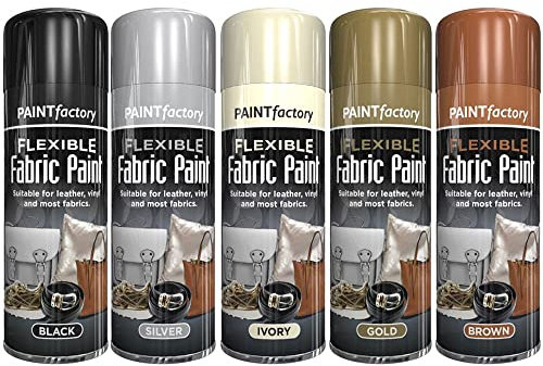 Classic Signature - 5 Can Mix Color Fabric spray paint 200ml Multipurpose AerosoL, Black Gold Brown Ivory Silver Quick and Fast Drying and Excellent Coverage for Metal, Wood, Plastic - D7