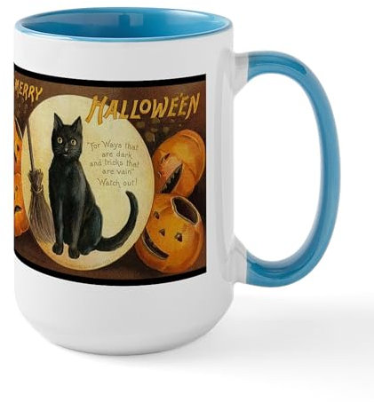 CafePress Vintage Merry Halloween Large Mug 15 oz (444 ml) Ceramic Coffee Mug