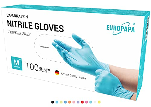 EUROPAPA® 100x Nitrilhandschuhe Einweghandschuhe Einmalhandschuhe Untersuchungshandschuhe Nitril Handschuhe puderfrei ohne Latex unsteril latexfrei disposible gloves (M, Hellblau)