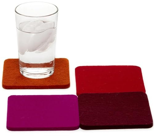 Graf Lantz - Bierfilzl Merino Wool Square Coasters Set of 4 - Bordeaux (4x4x5mm) - Absorbs 30% of Weight, Natural German Wool - Heat Resistant, Sustainable, Reusable - Home Decor, Coffee Table Decor