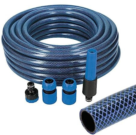 Gartenschlauch-Set, Blau, Innendurchmesser: 15 mm, Außendurchmesser: 20 mm, Rolle: 15 m, mit EDM-Zubehör