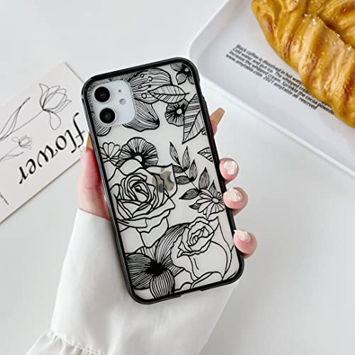 XIZYO Clear TPU Case for iPhone 11, Cute Rose Flower Floral Pattern Soft Slim Shockproof Phone Case, for Girls Women Luxury Anti-Scratch Transparent Protective Case, Black
