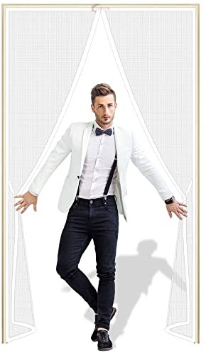 [Upgraded Version] Magnetic Screen Door, 185x230cm with Durable Fiberglass Mesh Curtain and Full Frame Hook & Loop Fits Door Size up to - White Z