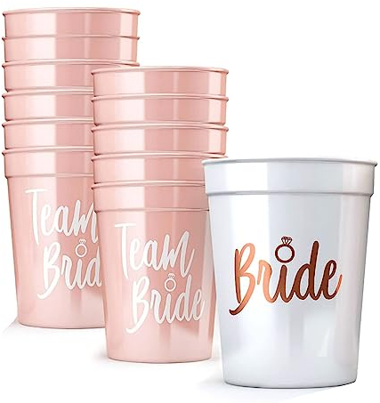 Bustlwor 12 Count Bride Tribe Tasses, Verres à Liqueur avec Chaîne, Douche Nuptiale Rose Gold Cups, pour Enterrement de Vie de Jeune Fille, Décoration de Fête de Mariée
