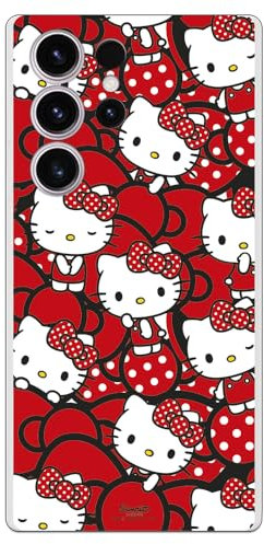 Personalaizer Case Compatible with Samsung Galaxy S23 Ultra with Hello Kitty Design and Red Bows and Dots - Kawaii Style - Flexible TPU Silicone Case Transparent