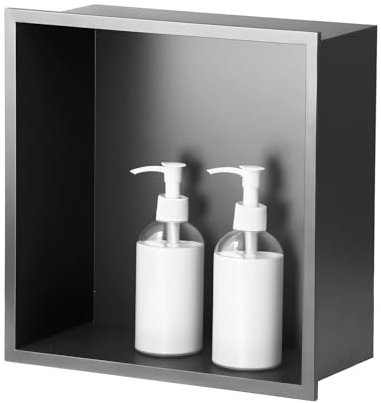 sunrik Nicchia Doccia Incasso,Nicchia da parete in acciaio inox,Ripiano Nicchia Mensole Bagno,Nicchie Bagno Singolo Strato 30x30x10cm,Grey