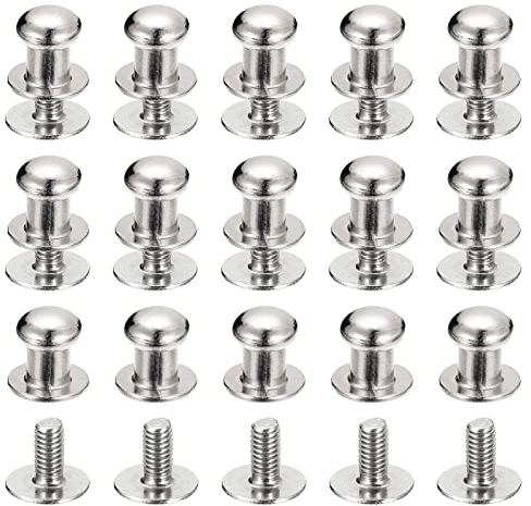 sourcing map 6mm Kugel Kopf Bolzen Nieten Schrauben Rücken 15Pack Rund Kopf Schaltfläche Nippel Niete für Basteln Leder Handwerk Handtasche Gürtel Silberton