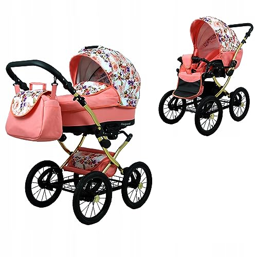 BabyLux® Enfant Poussette Combinée Set 2 en 1 - Margaret Gold - incl. Nacelle, Canne - Landau Bébé - avec Accessoires - Sac à langer, Habillage pluie, Moustiquaire, Porte-gobelet etc.