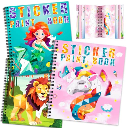 TCJJ 3 Pcs Unicorn Stickerbüch für Kinder 4-10 Jahren, 30 Bilder Stickerbuch Mädchen nach Nummer, Kinder Stickerbücher zur Verbesserung der Intelligenz, für Weihnachtsgeschenke, Schule