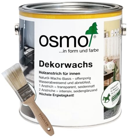 OSMO Dekorwachs 2,5 L + Flächenstreicher Pinsel (3181 Kiesel)