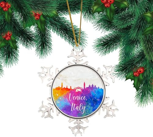 Italien Venedig Rahmen Silber Weihnachten Ornament Ölgemälde Abstrakt Stadtbild Weiße Schneeflocke Ornamente Urlaub Baum Party Dekorationen Staat Geformte Staatskarte Lustige Weihnachtskugel für