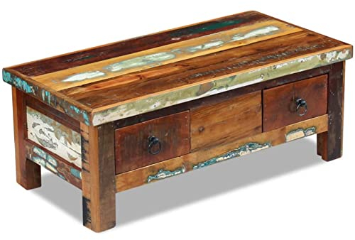 GuyAna Couchtisch mit Schubladen Altholz 90x45x35 cm Couchtisch Akazie Couchtisch Truhe